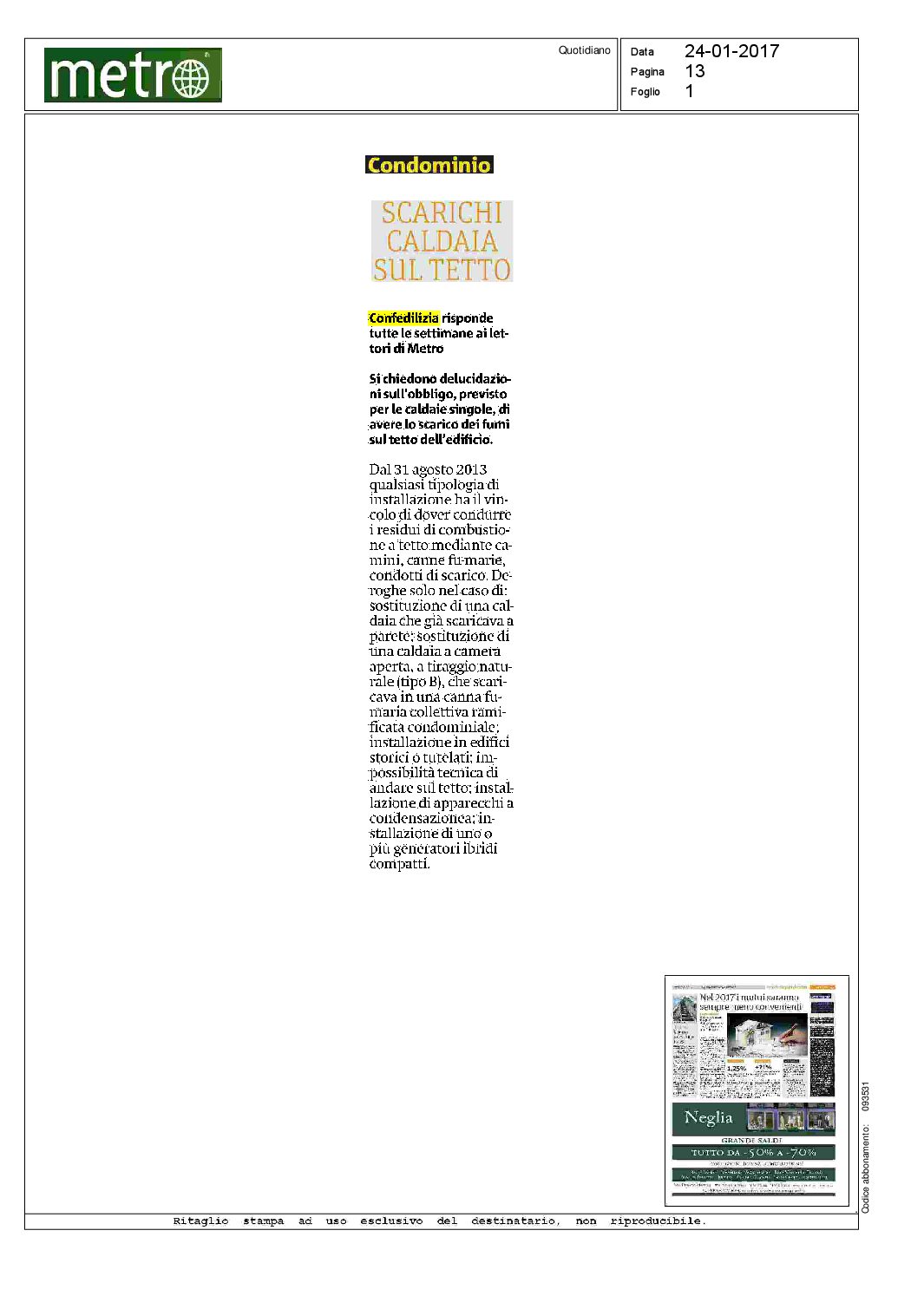Metro 24.1.2017 scarichi caldaia sul tetto confedilizia Sostituzione caldaia 2017