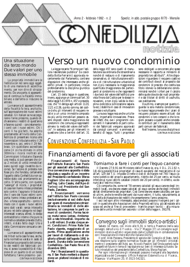 Confedilizia Notizie – Febbraio 1992