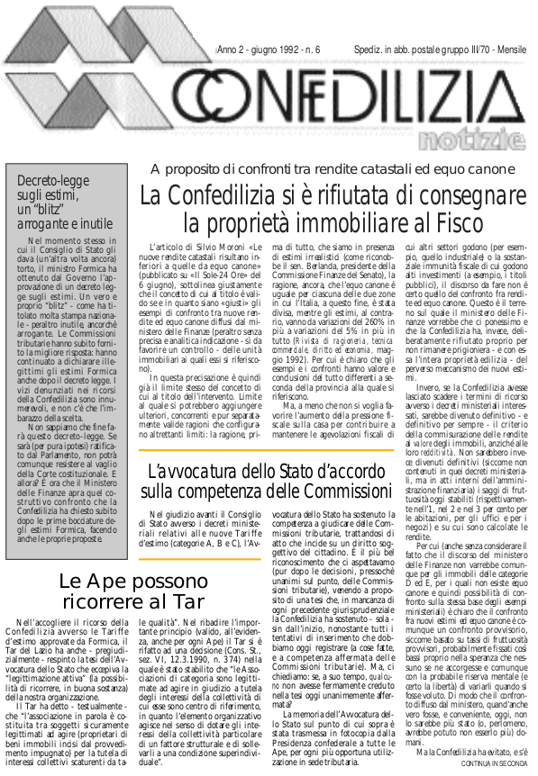 Confedilizia Notizie – Giugno 1992