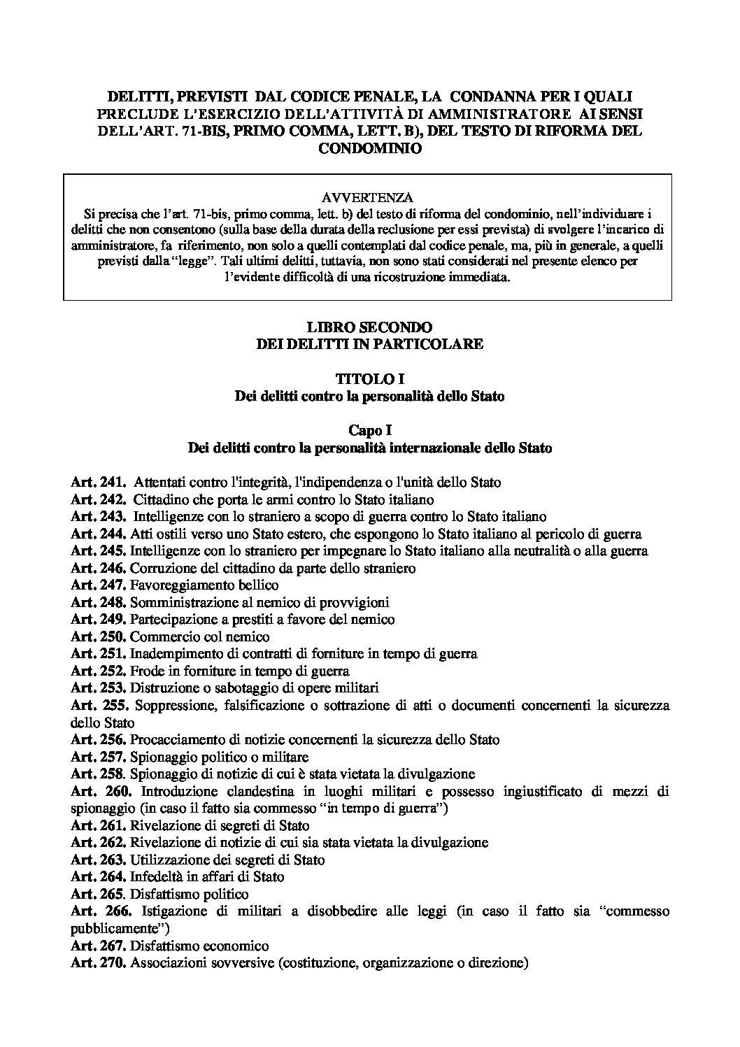 Delitti codice penale art 71bis