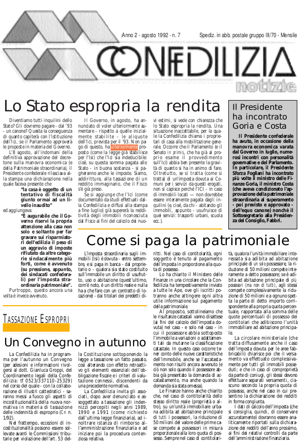 Confedilizia Notizie – Agosto 1992