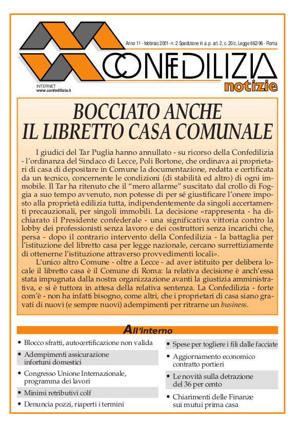 Confedilizia notizie – Febbraio 2001