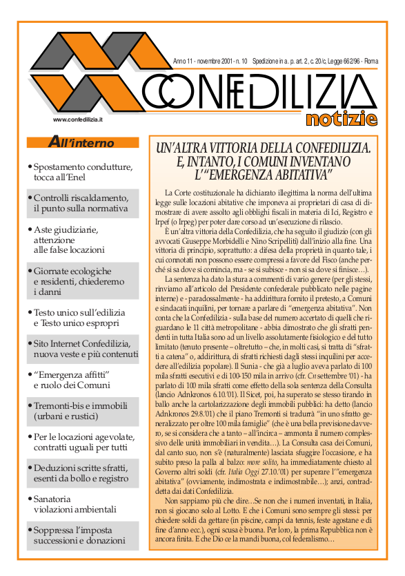 Confedilizia notizie – Novembre 2001