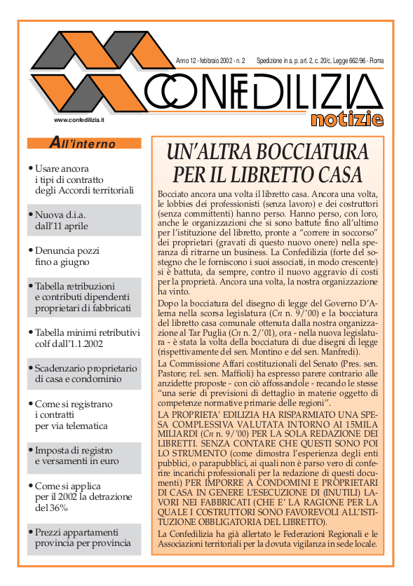 Confedilizia notizie – Febbraio 2002