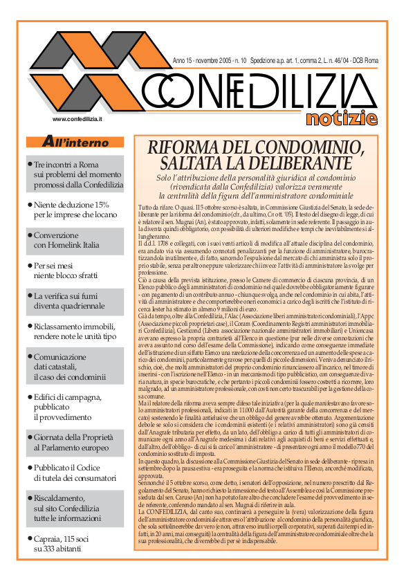 Confedilizia notizie – Novembre 2005