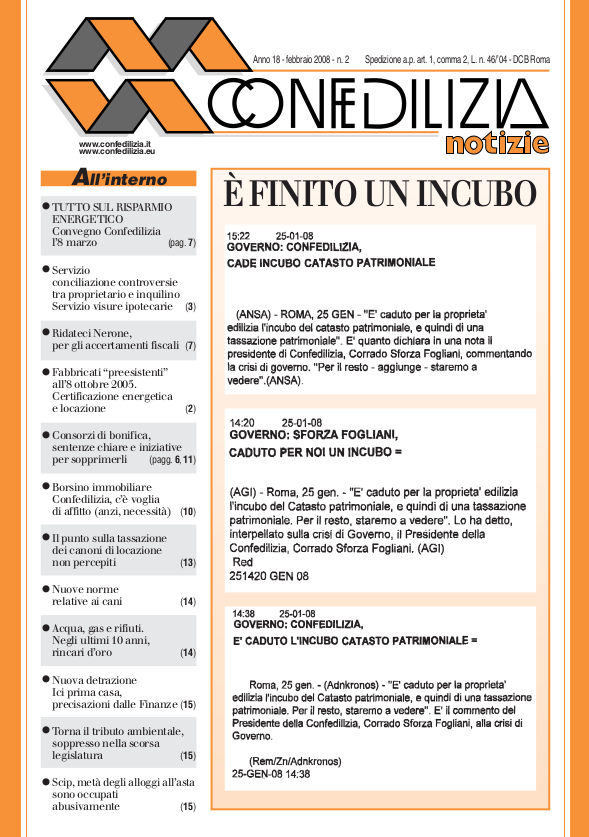 Confedilizia notizie – Febbraio 2008