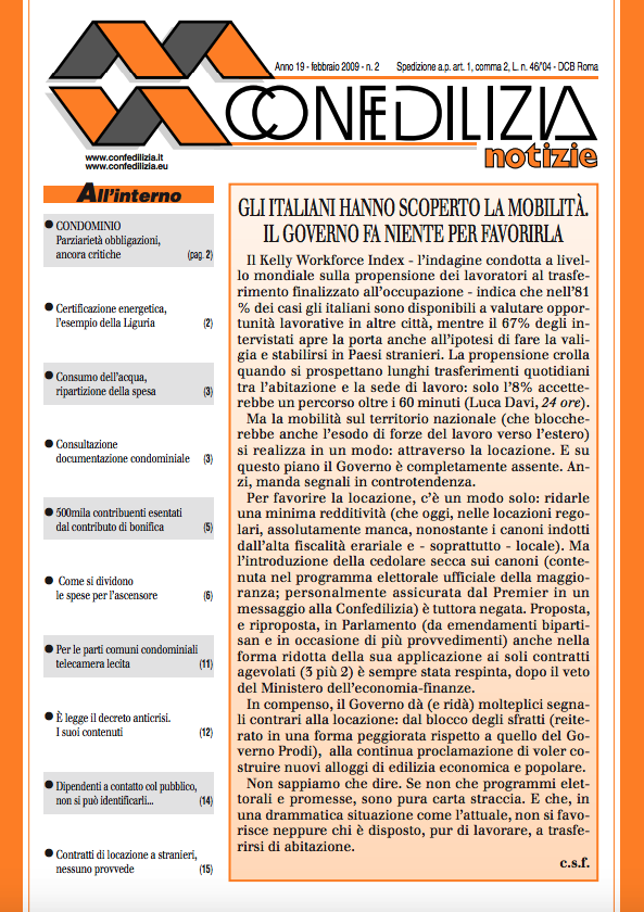 Confedilizia notizie – Febbraio 2009