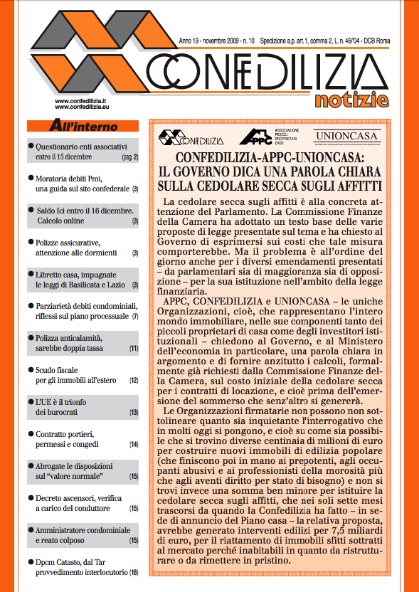 Confedilizia notizie – Novembre 2009