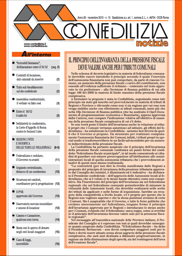 Confedilizia notizie – Novembre 2010