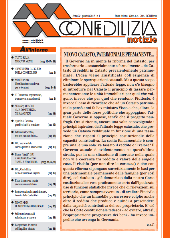 Confedilizia notizie – Gennaio 2012