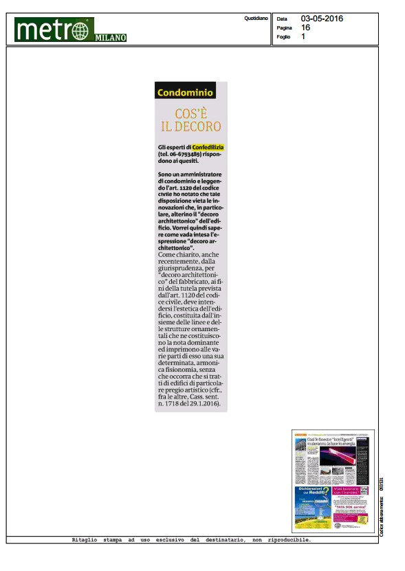 Metro - 04.05.2016 - Cos'è il decoro