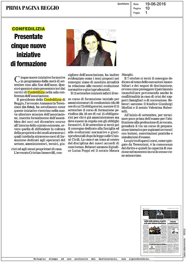 Prima pagina di Reggio 19.6
