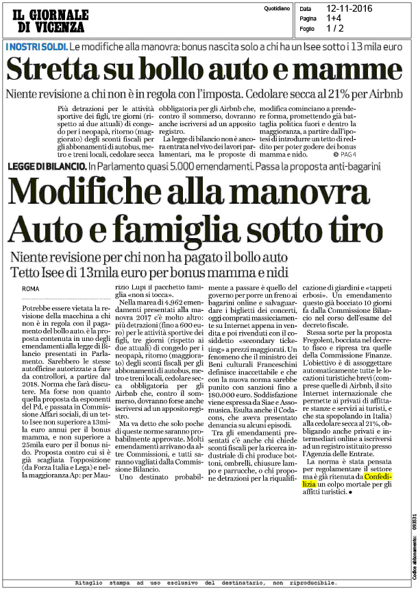 Il giornale di Vicenza 12.11.16