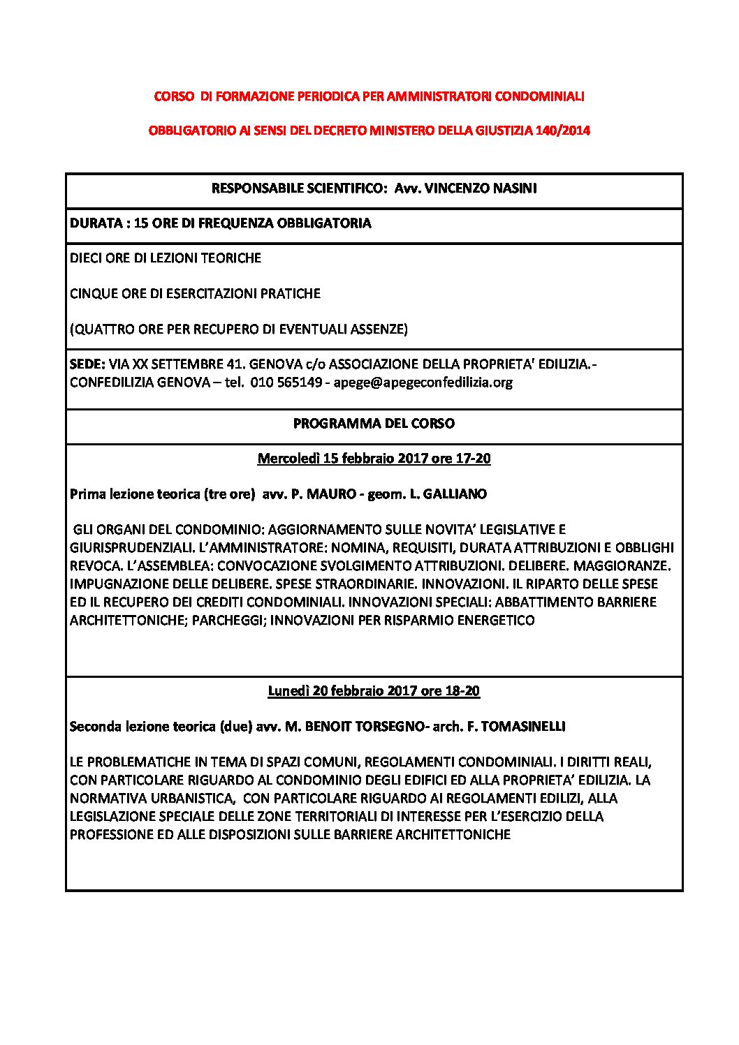 Genova Programma Periodica