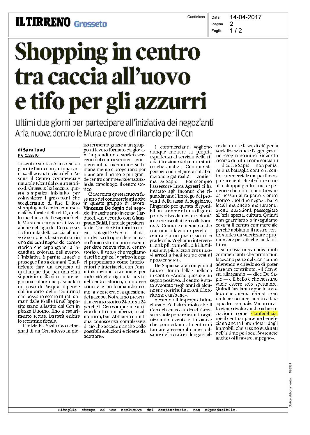 IL TIRRENO 14.4.2017