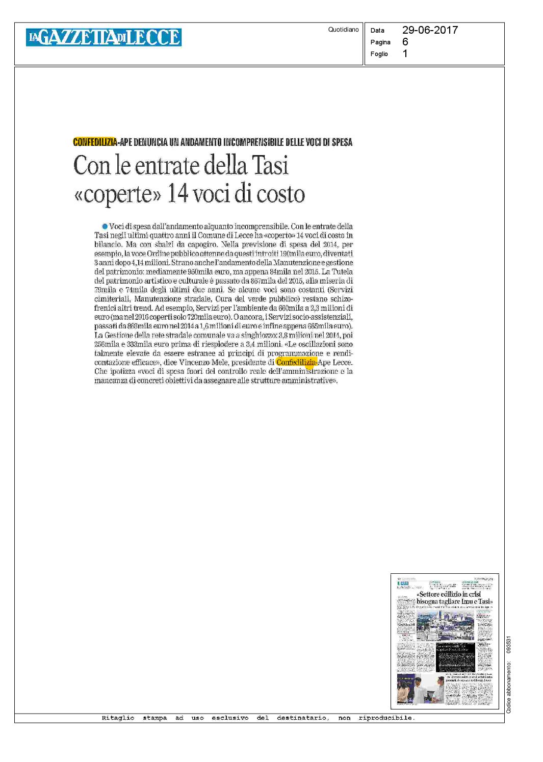 La Gazzetta del Mezzogiorno 29.6.2017