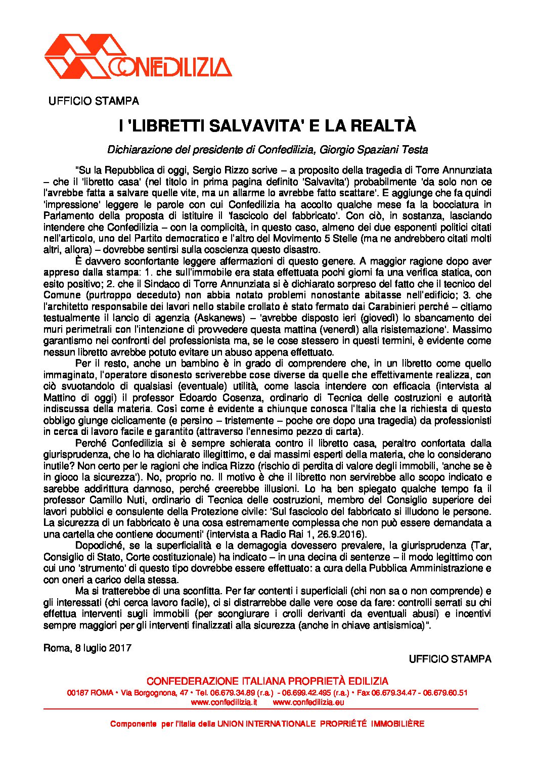 CS 08.07.2017 – I LIBRETTI SALVAVITA E LA REALTA’