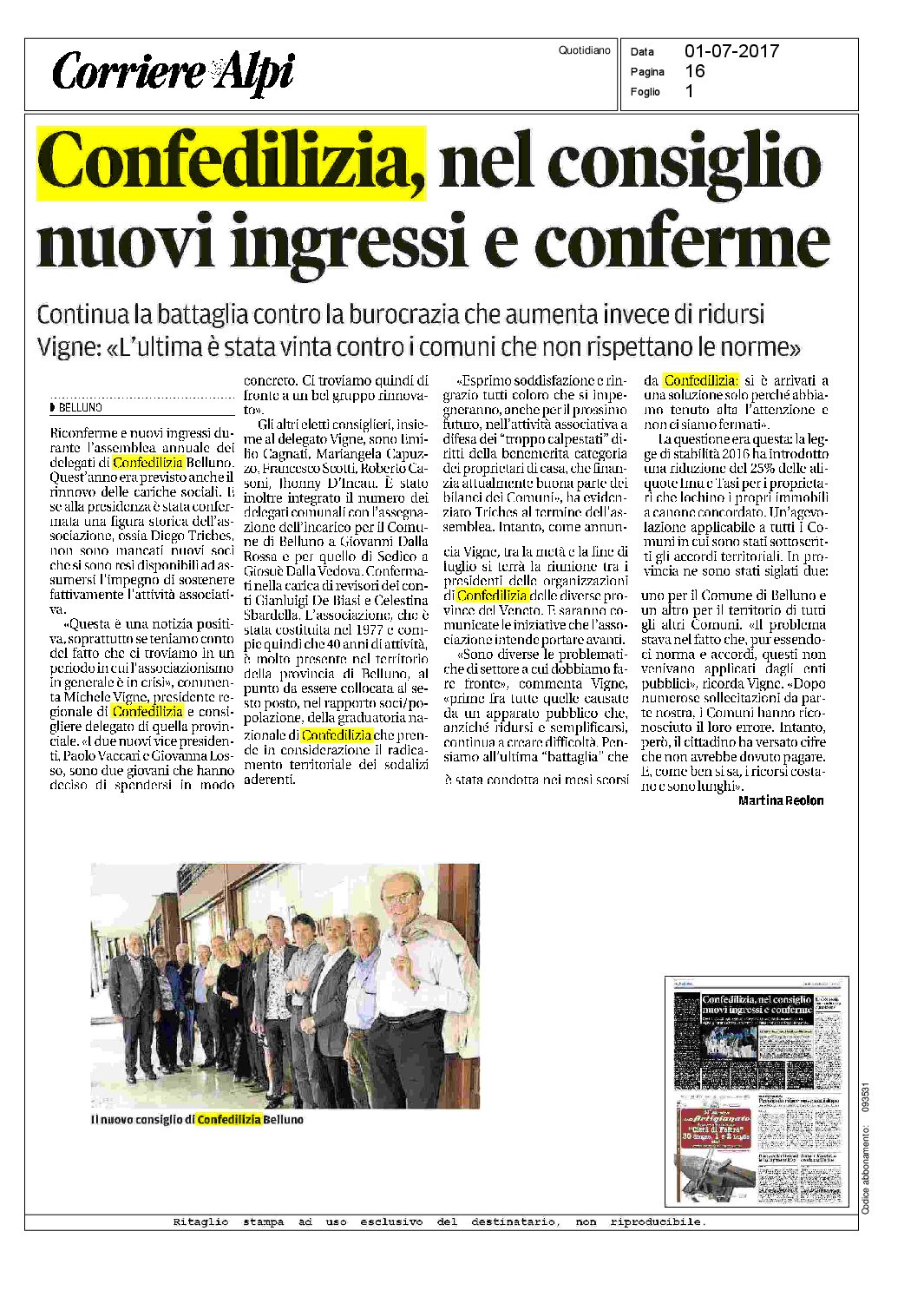 Corriere delle Alpi 01.07.2017