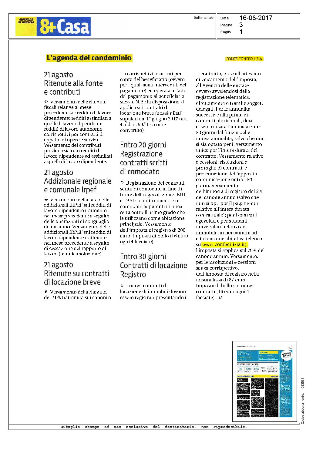 il giornale di brescia 16.8.17 agenda