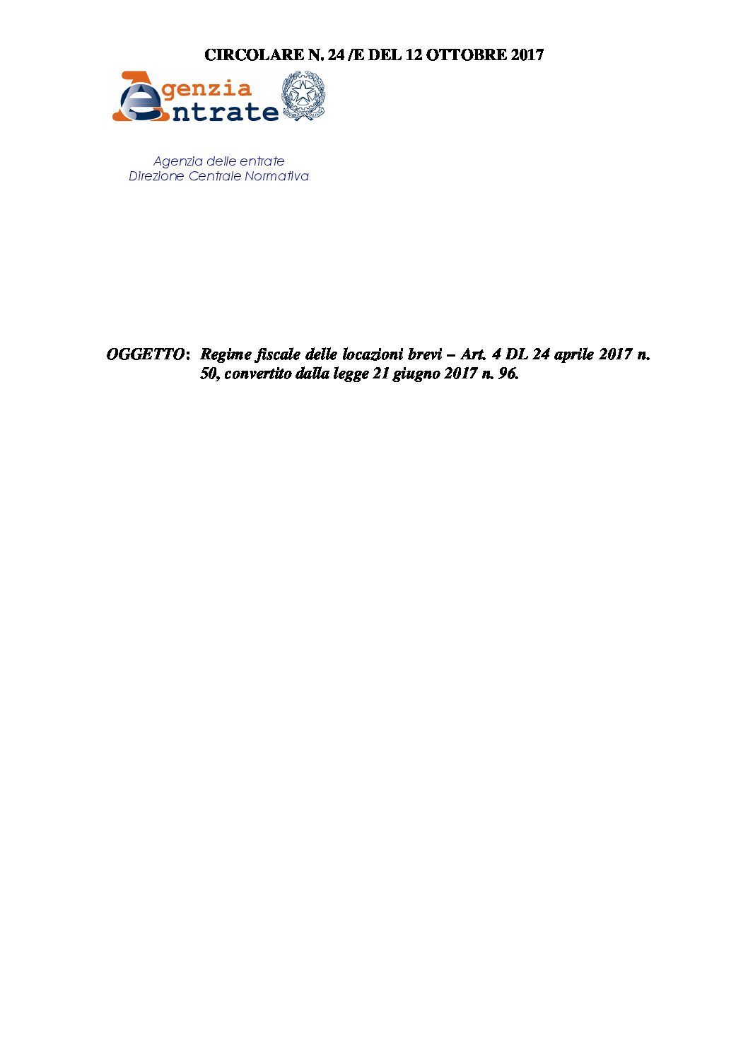 Circolare Agenzia entrate n. 24- 12.10.2017