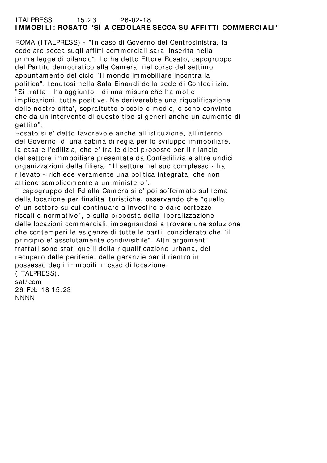 IMMOBILI ROSATO SÌ A CEDOLARE SECCA SU AFFITTI COMMERCIALI