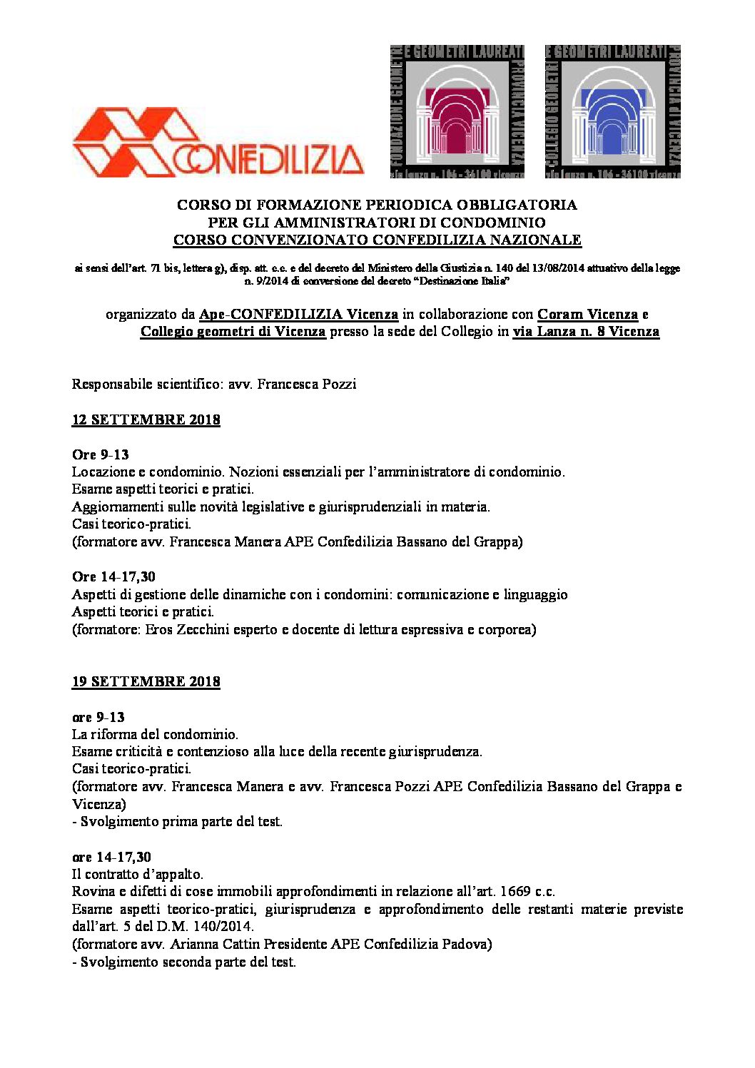 Vicenza_Programma corso amministratori 2018