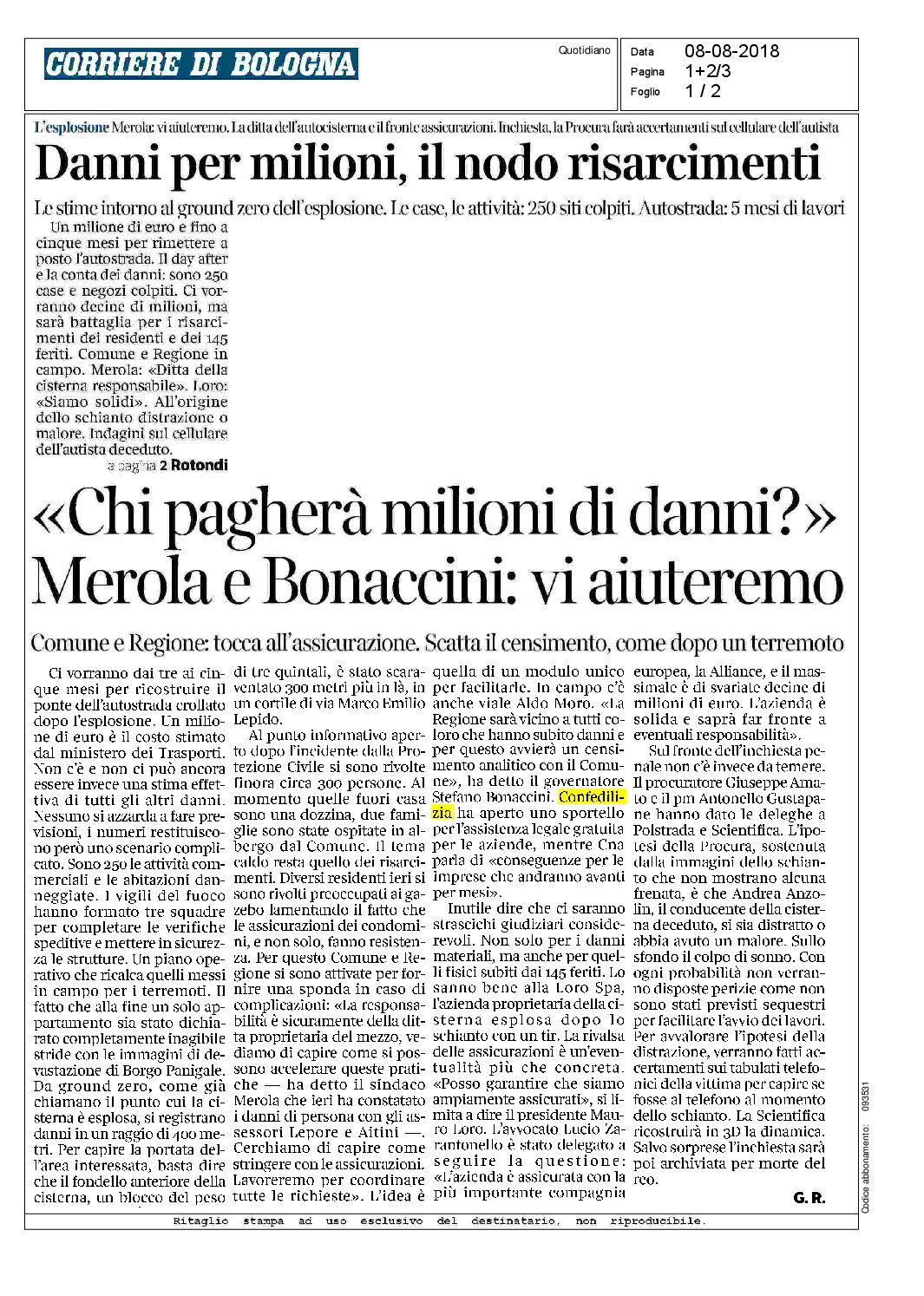 corriere di Bologna 8.8.18