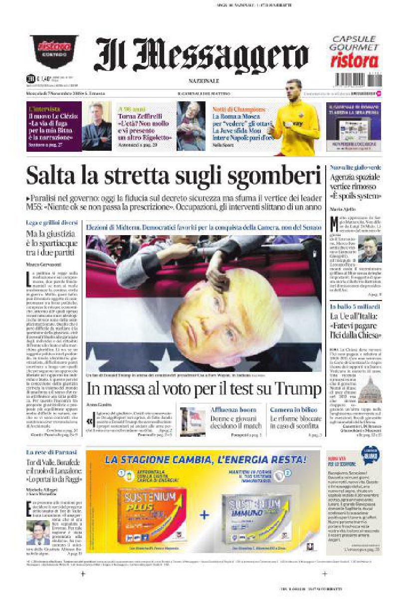 il messaggero prima pagina 7.11.2018
