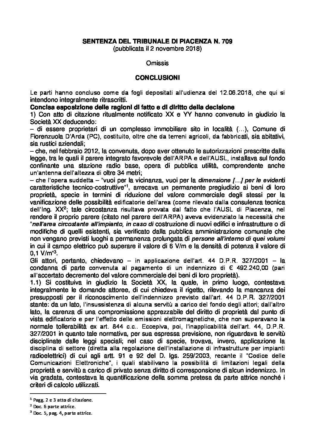 sentenza piacenza 2 novembre 2018 n. 709