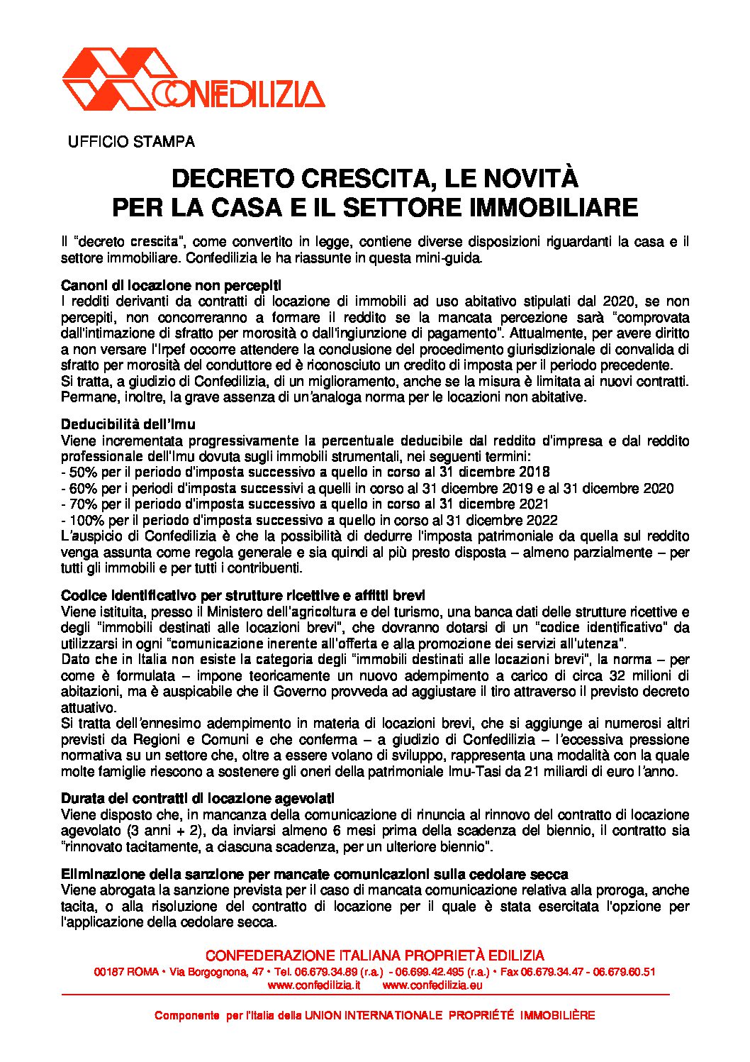 CS 27.06.2019 – Decreto crescita, le novità per la casa e il settore immobiliare